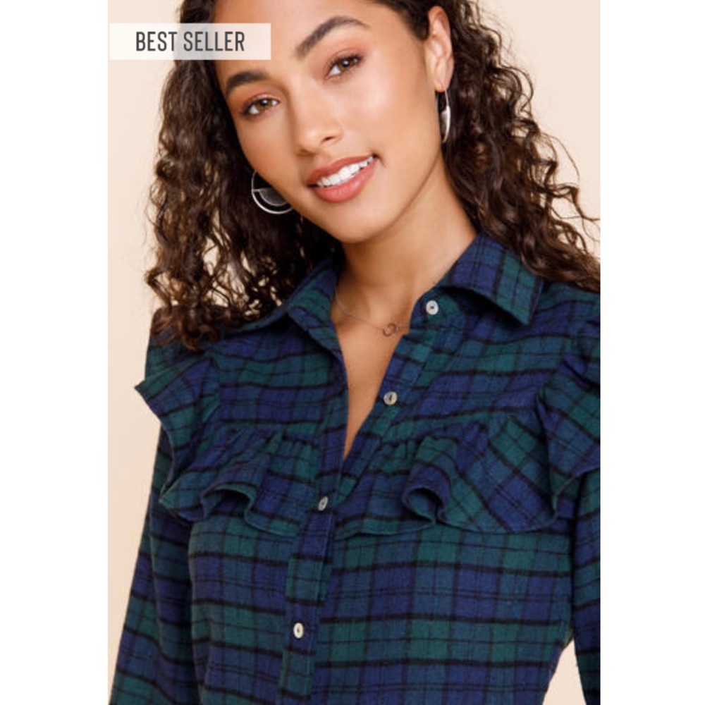 โจHPx3โจNWT Francescaโs Amanda Ruffled Plaid Mini Holiday Dress Womenโs Medium - Picture 3 of 7